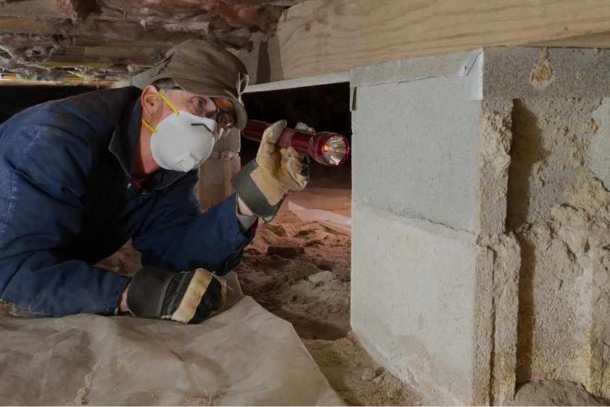 Technician sealing building penetrations