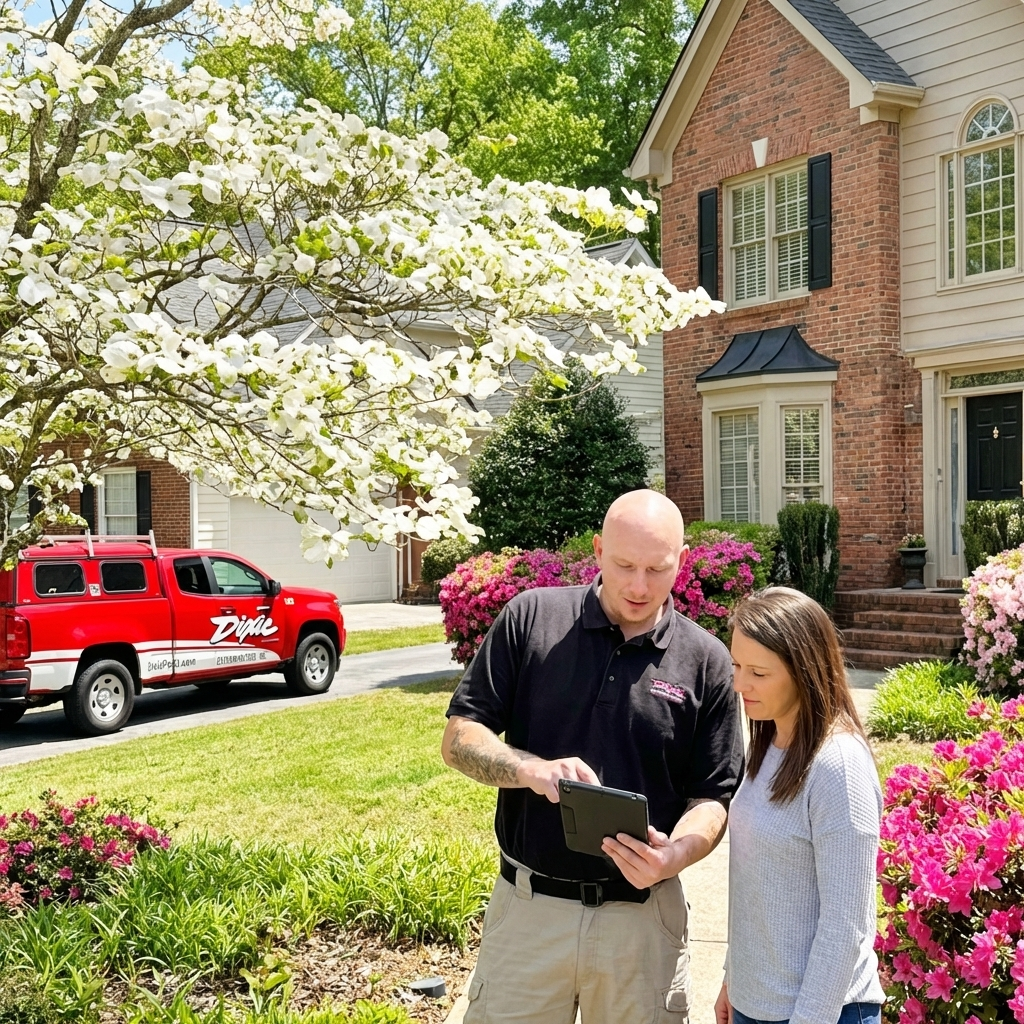Dixie Exterminators technician greeting customer for pest control service