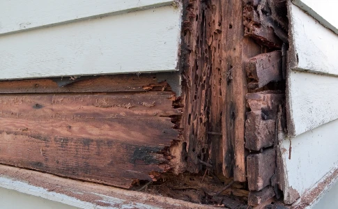 Termite damage of siding post